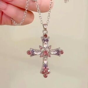 Pastel Diamond Cross Necklace